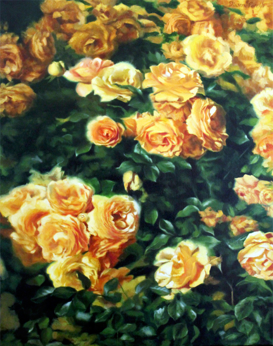 Yellow roses on the bush